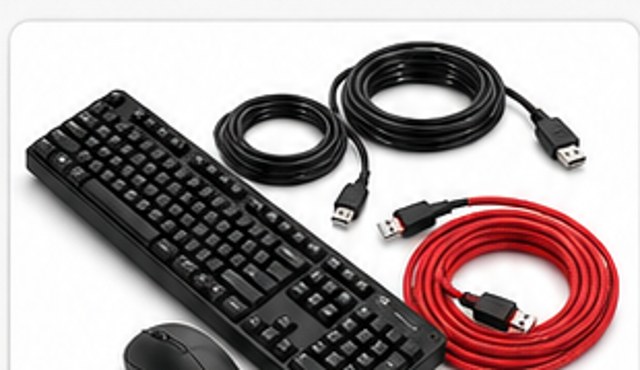 Mouse, teclado e cabos